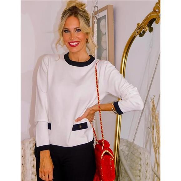 Women's Fall Long Sleeve Crewneck Knit Sweater - Picture 6 of 7